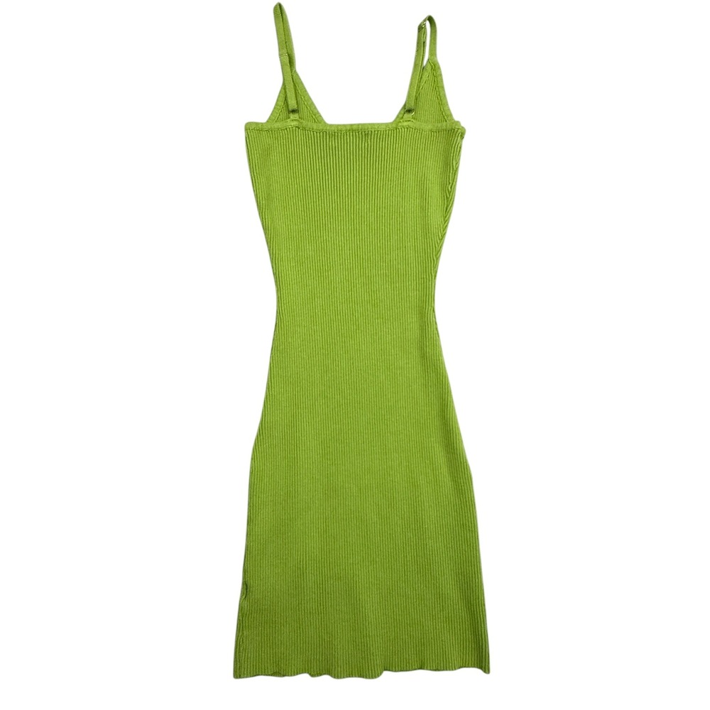Better Be Dress Women Small Green Bodycon Ribbed Tank Knit Side Slit Stretch Y2K